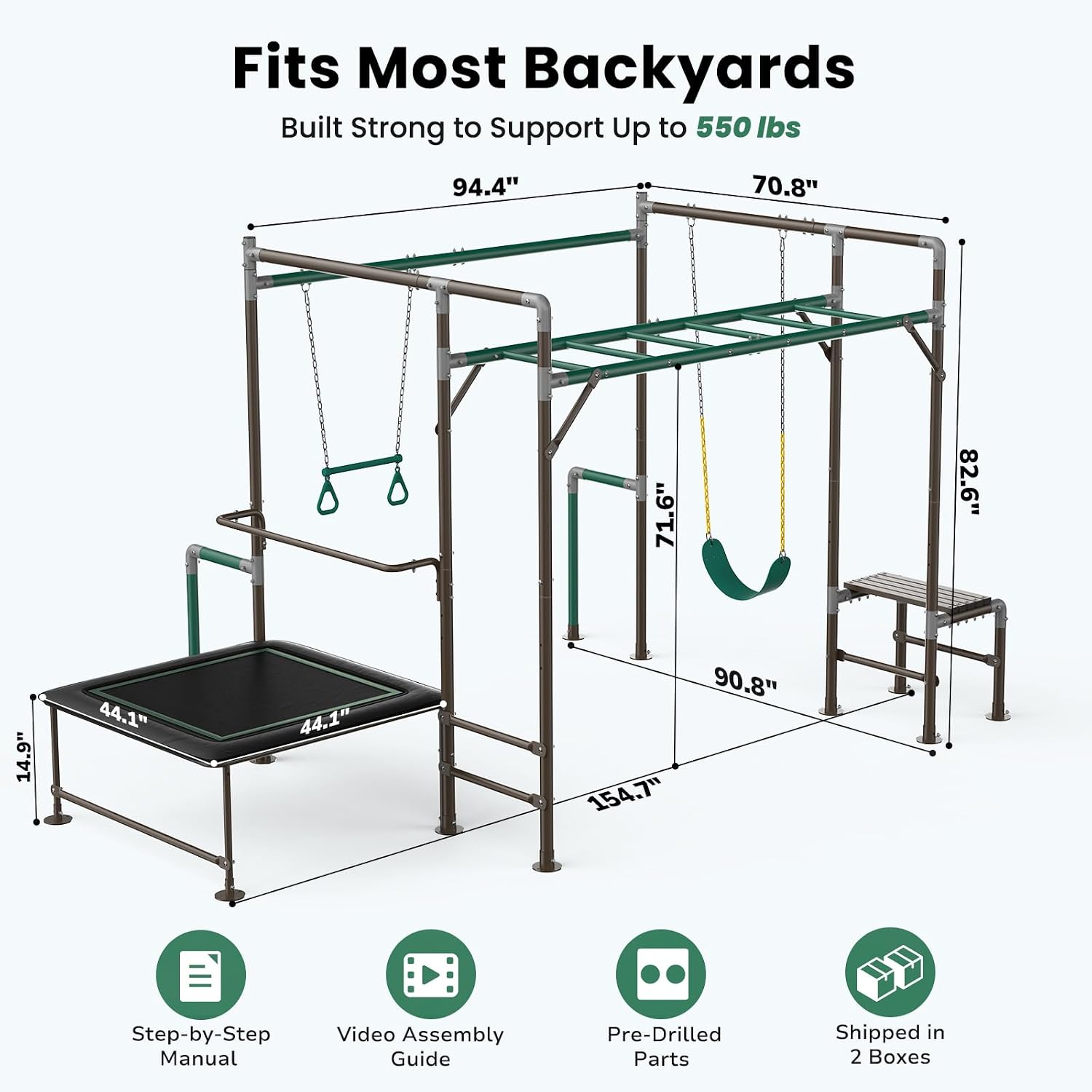 Kids Outdoor Monkey Bars - Ginásio de Exterior com Barras de