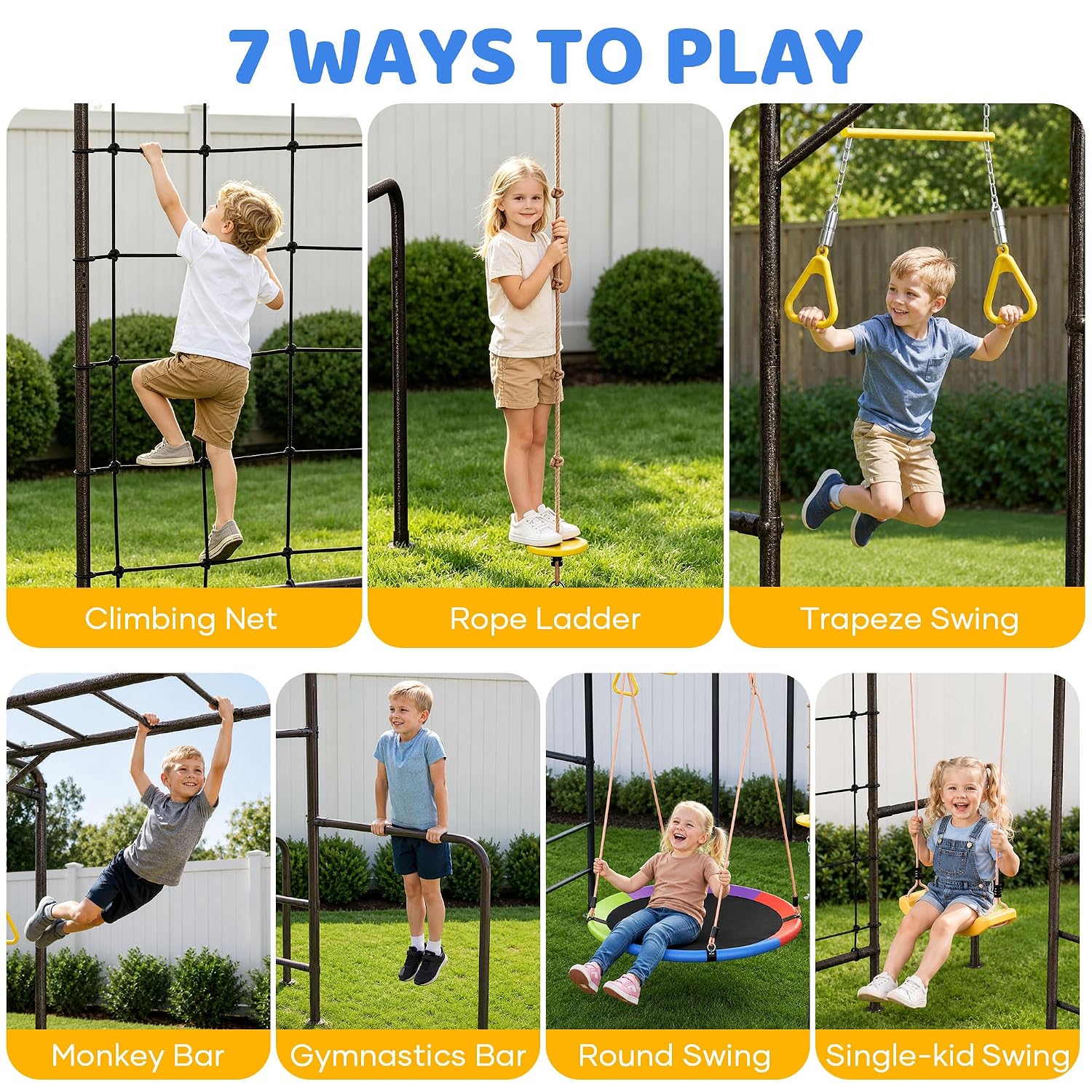 Kids Outdoor Monkey Bars - Ginásio de Exterior 7 em 1