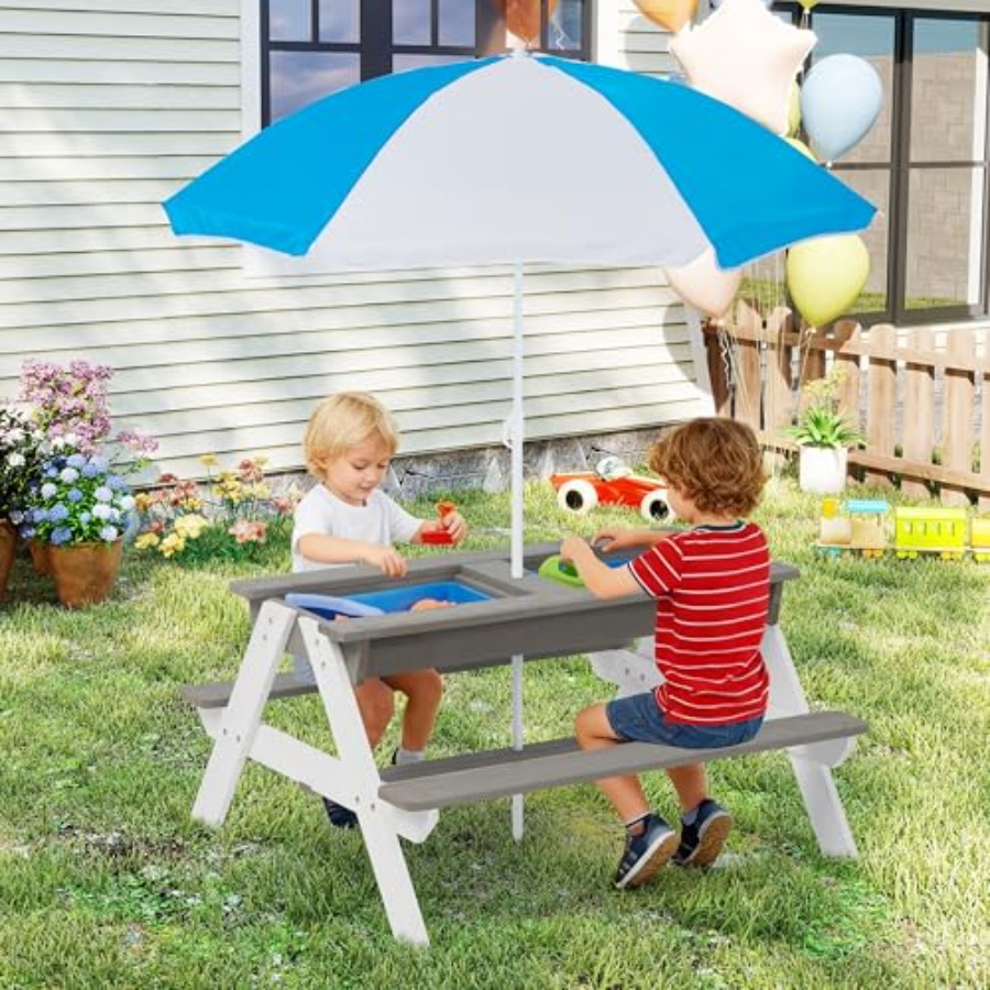 Kids Outdoor Table With Umbrella - Mesa de piquenique para crianças para