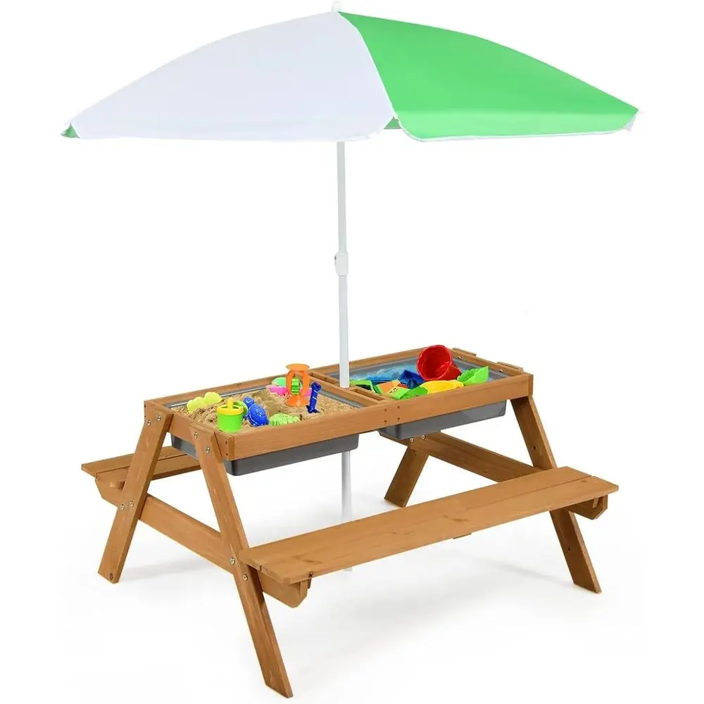 Mesa de Piquenique de Madeira  - Kids Outdoor Table With Umbrella avaliação e preço
