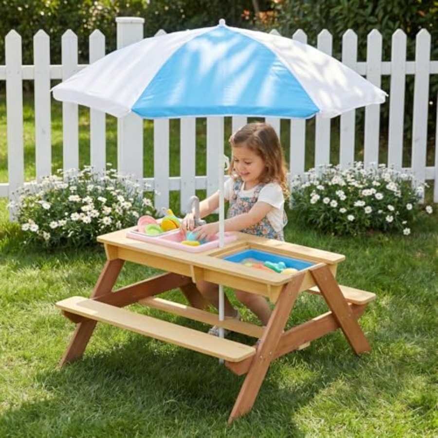 Mesa de piquenique infantil pa - Kids Outdoor Table With Umbrella avaliação e preço