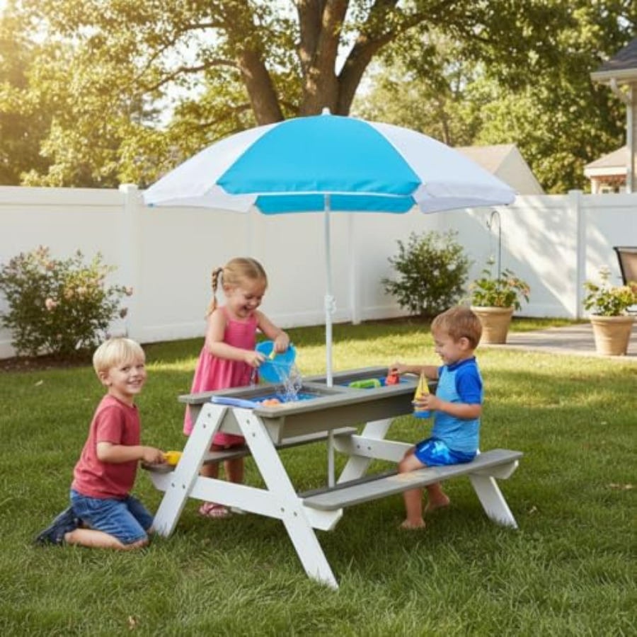 Mesa de piquenique infantil pa - Kids Outdoor Table With Umbrella avaliação e preço