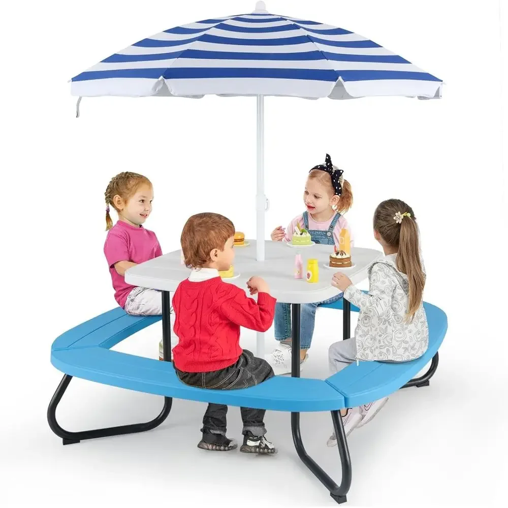 Mesa de Piquenique para 8 Cria - Kids Outdoor Table With Umbrella avaliação e preço