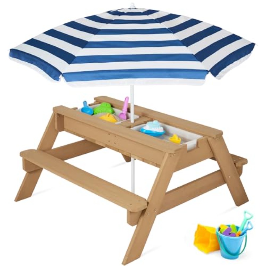 Mesa de piquenique infantil pa - Kids Outdoor Table With Umbrella avaliação e preço