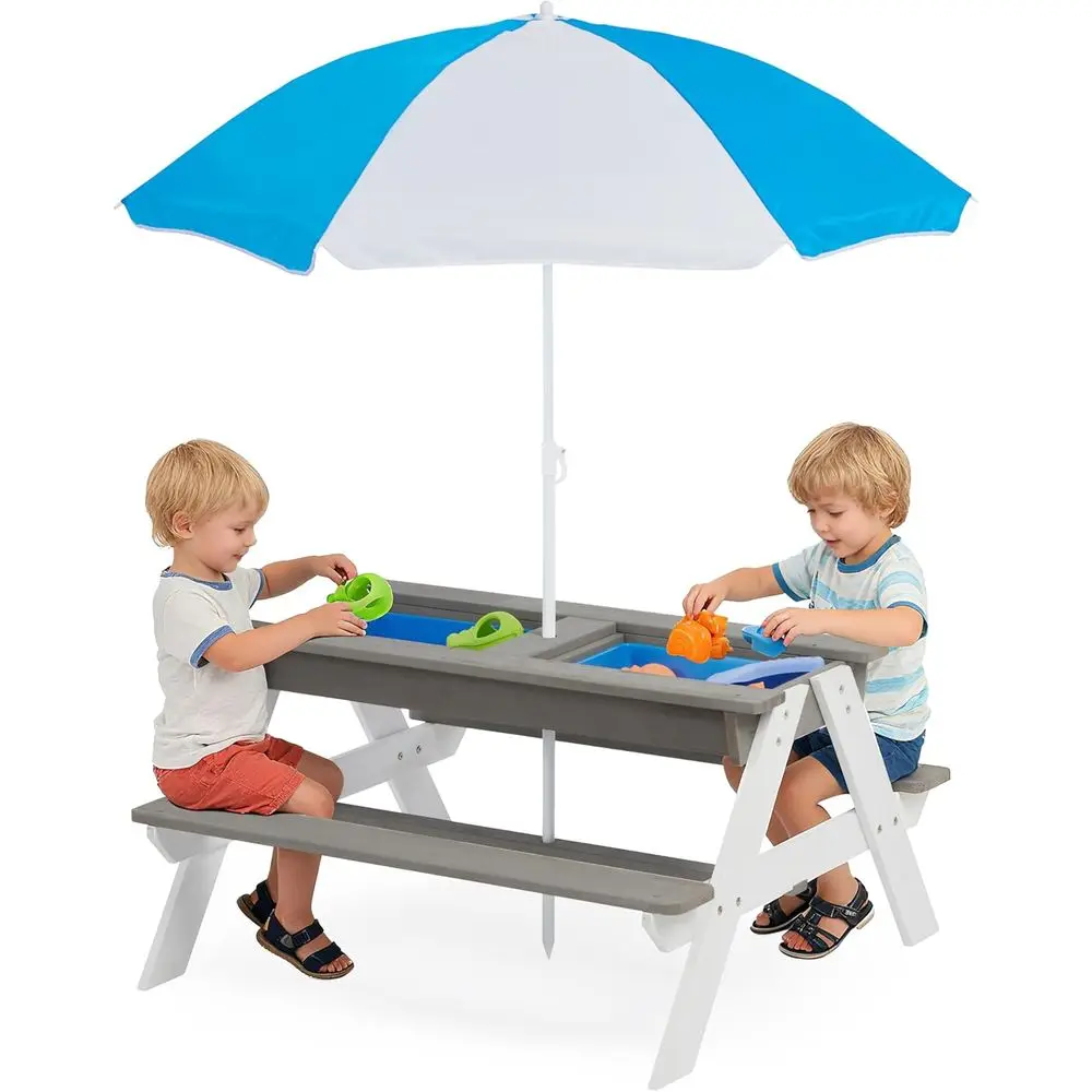 Mesa de Piquenique de Madeira  - Kids Outdoor Table With Umbrella avaliação e preço