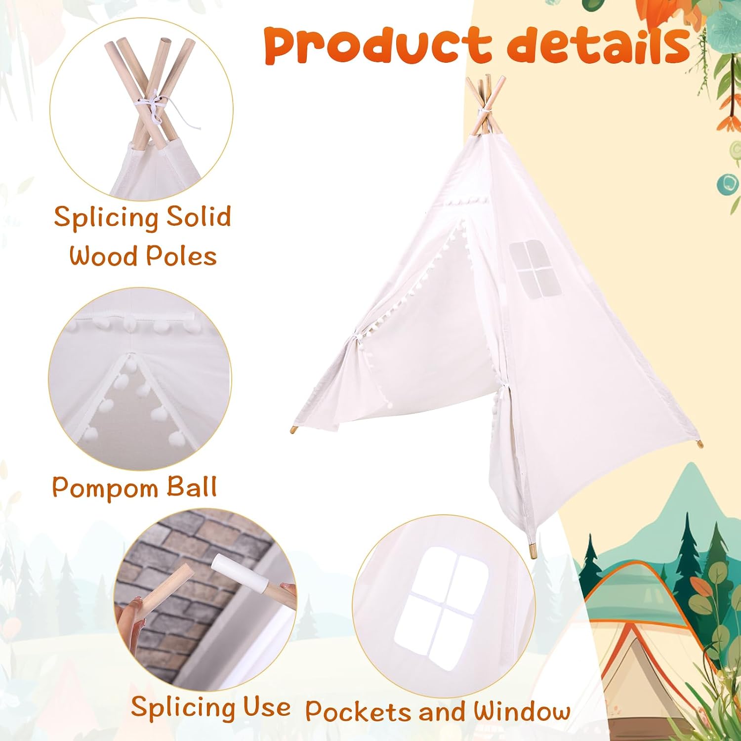 Windyun 6 Peças Tenda Teepee I - Kids Outdoor Tent avaliação e preço