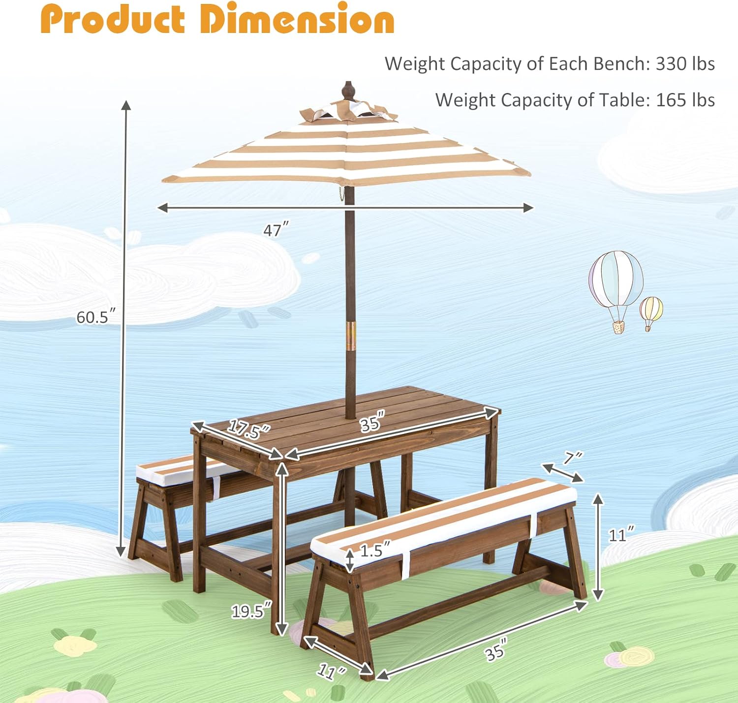 Mesa de piquenique infantil de - Kids Outdoor Table With Umbrella avaliação e preço