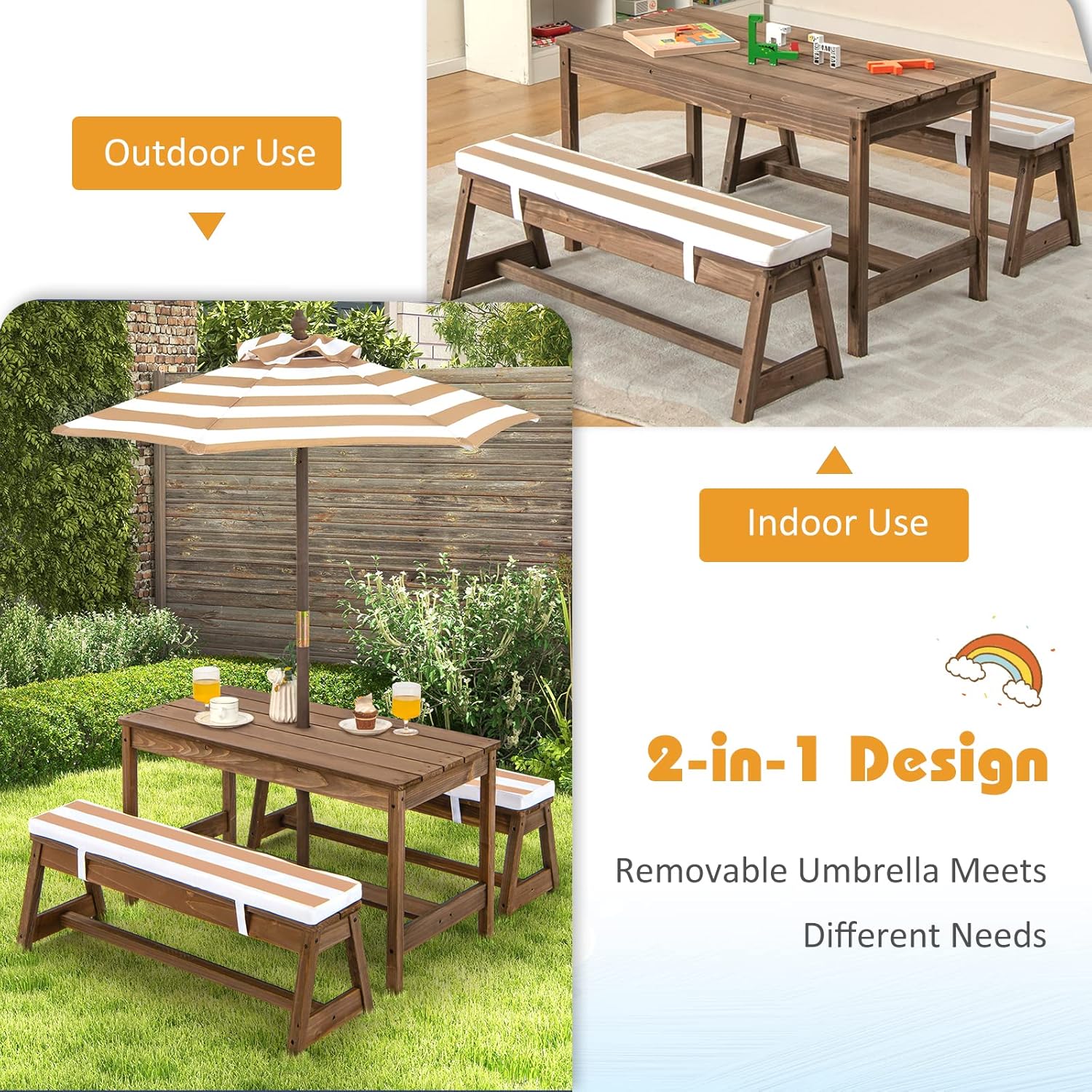 Mesa de piquenique infantil de - Kids Outdoor Table With Umbrella avaliação e preço