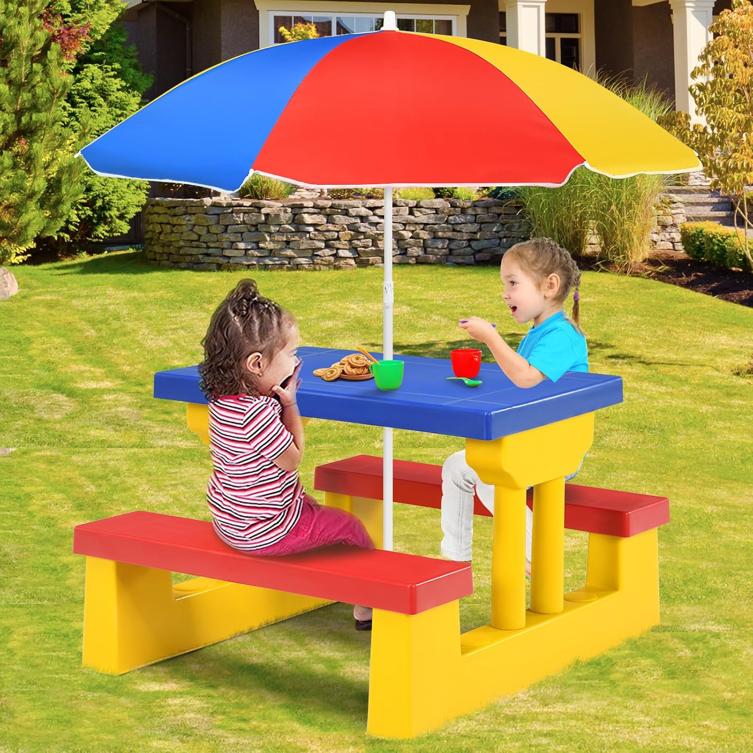Mesa de Piquenique para Crianç - Kids Outdoor Table With Umbrella avaliação e preço