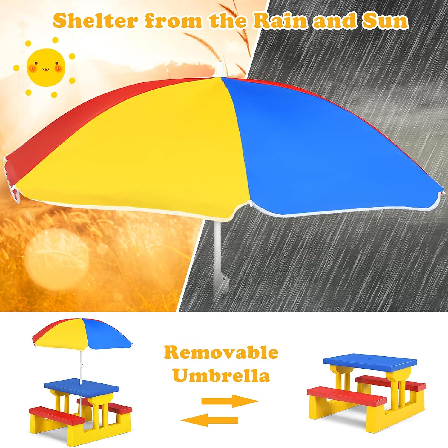 Mesa de Piquenique para Crianç - Kids Outdoor Table With Umbrella avaliação e preço